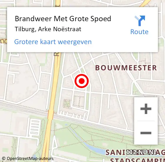 Locatie op kaart van de 112 melding: Brandweer Met Grote Spoed Naar Tilburg, Arke Noëstraat op 24 december 2022 19:26