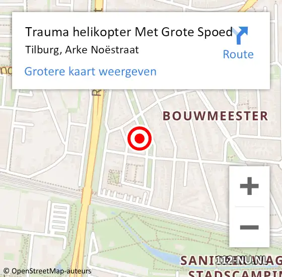 Locatie op kaart van de 112 melding: Trauma helikopter Met Grote Spoed Naar Tilburg, Arke Noëstraat op 24 december 2022 19:28
