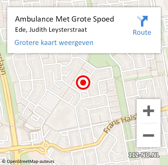 Locatie op kaart van de 112 melding: Ambulance Met Grote Spoed Naar Ede, Judith Leysterstraat op 24 december 2022 19:45