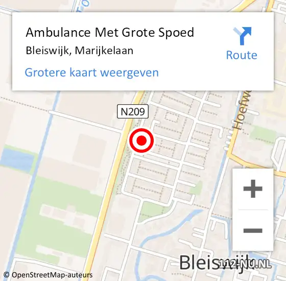 Locatie op kaart van de 112 melding: Ambulance Met Grote Spoed Naar Bleiswijk, Marijkelaan op 24 december 2022 20:08