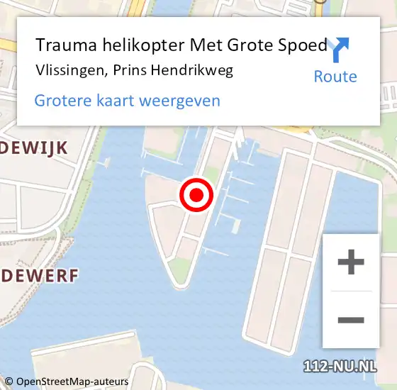 Locatie op kaart van de 112 melding: Trauma helikopter Met Grote Spoed Naar Vlissingen, Prins Hendrikweg op 24 december 2022 21:52