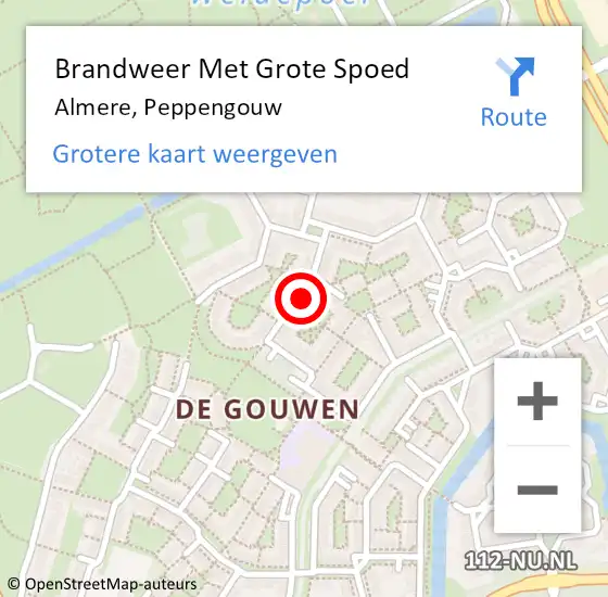 Locatie op kaart van de 112 melding: Brandweer Met Grote Spoed Naar Almere, Peppengouw op 24 december 2022 22:08
