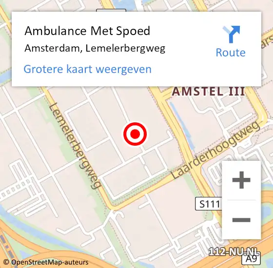Locatie op kaart van de 112 melding: Ambulance Met Spoed Naar Amsterdam, Lemelerbergweg op 24 december 2022 23:24