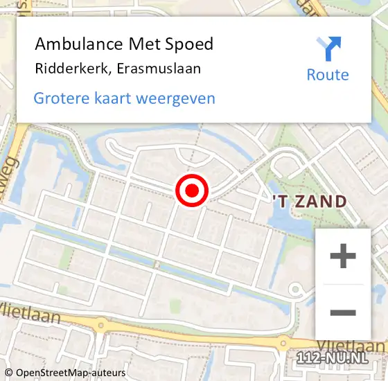 Locatie op kaart van de 112 melding: Ambulance Met Spoed Naar Ridderkerk, Erasmuslaan op 25 december 2022 18:41