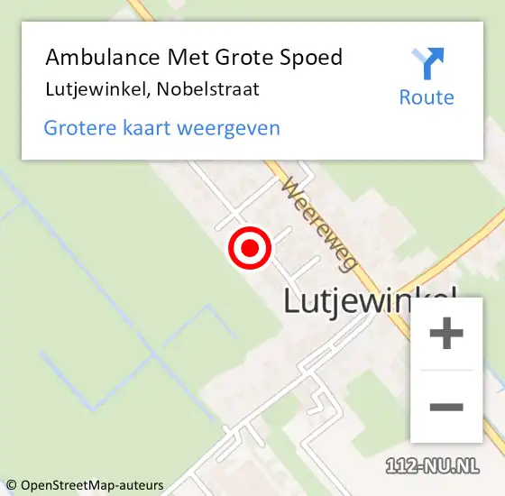 Locatie op kaart van de 112 melding: Ambulance Met Grote Spoed Naar Lutjewinkel, Nobelstraat op 25 december 2022 19:18