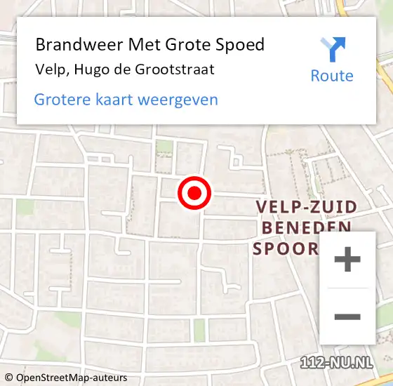 Locatie op kaart van de 112 melding: Brandweer Met Grote Spoed Naar Velp, Hugo de Grootstraat op 25 december 2022 20:33