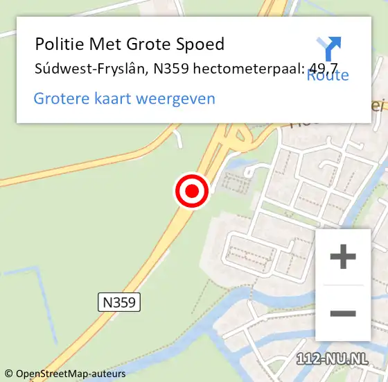 Locatie op kaart van de 112 melding: Politie Met Grote Spoed Naar Súdwest-Fryslân, N359 hectometerpaal: 49,7 op 25 december 2022 21:50