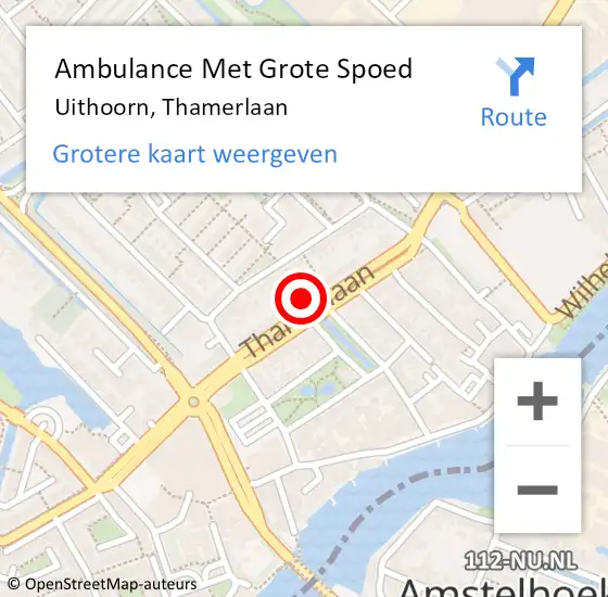 Locatie op kaart van de 112 melding: Ambulance Met Grote Spoed Naar Uithoorn, Thamerlaan op 26 december 2022 03:07