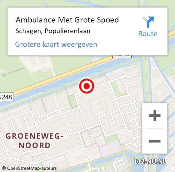 Locatie op kaart van de 112 melding: Ambulance Met Grote Spoed Naar Schagen, Populierenlaan op 26 december 2022 06:16