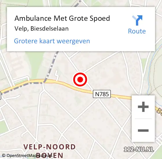 Locatie op kaart van de 112 melding: Ambulance Met Grote Spoed Naar Velp, Biesdelselaan op 26 december 2022 10:29