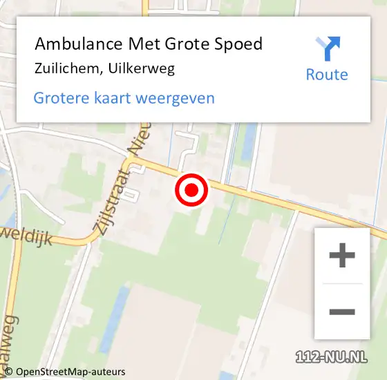 Locatie op kaart van de 112 melding: Ambulance Met Grote Spoed Naar Zuilichem, Uilkerweg op 26 december 2022 10:42