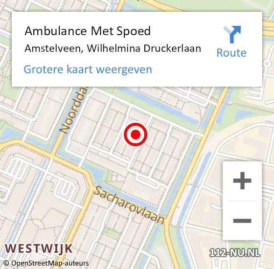 Locatie op kaart van de 112 melding: Ambulance Met Spoed Naar Amstelveen, Wilhelmina Druckerlaan op 26 december 2022 10:50