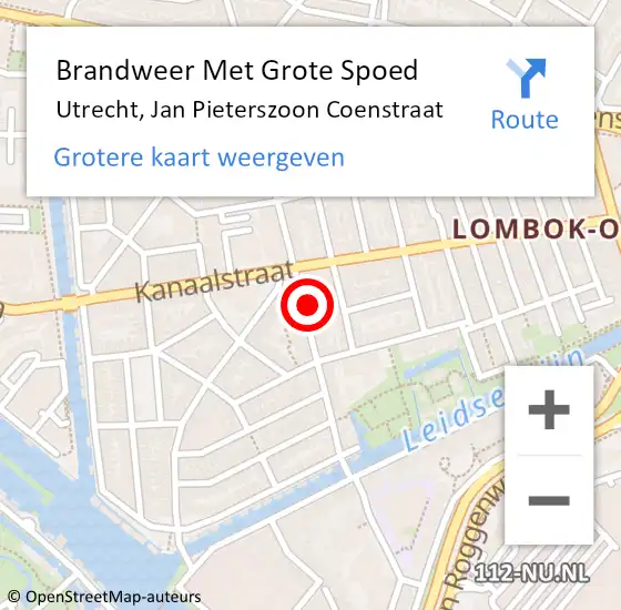 Locatie op kaart van de 112 melding: Brandweer Met Grote Spoed Naar Utrecht, Jan Pieterszoon Coenstraat op 26 december 2022 12:23
