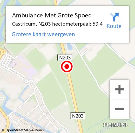 Locatie op kaart van de 112 melding: Ambulance Met Grote Spoed Naar Castricum, N203 hectometerpaal: 59,4 op 26 december 2022 12:25