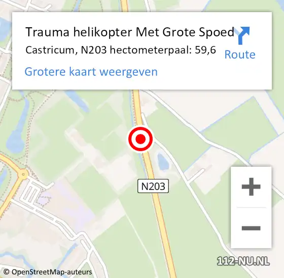 Locatie op kaart van de 112 melding: Trauma helikopter Met Grote Spoed Naar Castricum, N203 hectometerpaal: 59,6 op 26 december 2022 12:27