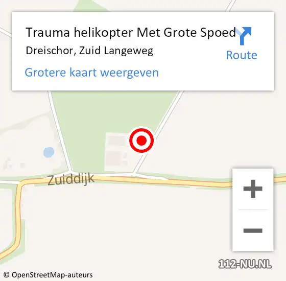 Locatie op kaart van de 112 melding: Trauma helikopter Met Grote Spoed Naar Dreischor, Zuid Langeweg op 26 december 2022 13:11