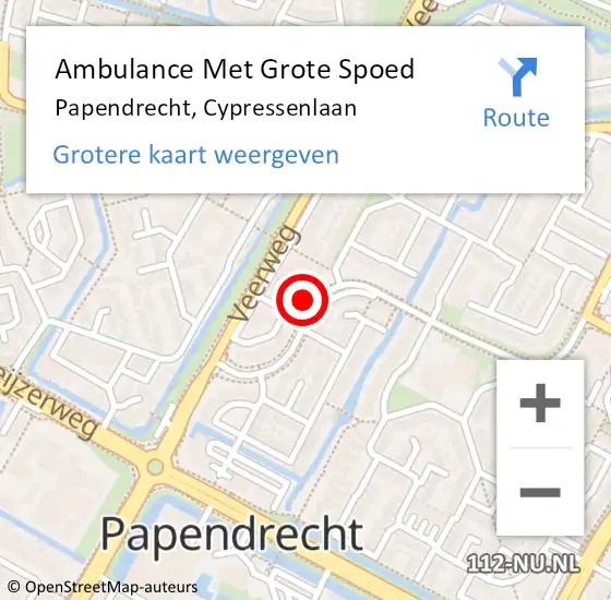 Locatie op kaart van de 112 melding: Ambulance Met Grote Spoed Naar Papendrecht, Cypressenlaan op 26 december 2022 13:13