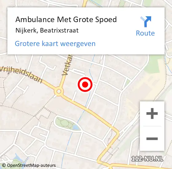 Locatie op kaart van de 112 melding: Ambulance Met Grote Spoed Naar Nijkerk, Beatrixstraat op 26 december 2022 13:28