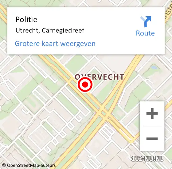 Locatie op kaart van de 112 melding: Politie Utrecht, Carnegiedreef op 26 december 2022 14:21