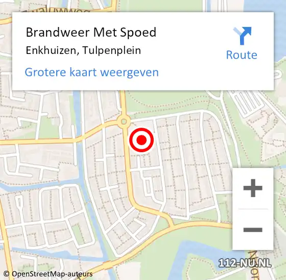 Locatie op kaart van de 112 melding: Brandweer Met Spoed Naar Enkhuizen, Tulpenplein op 26 december 2022 16:25