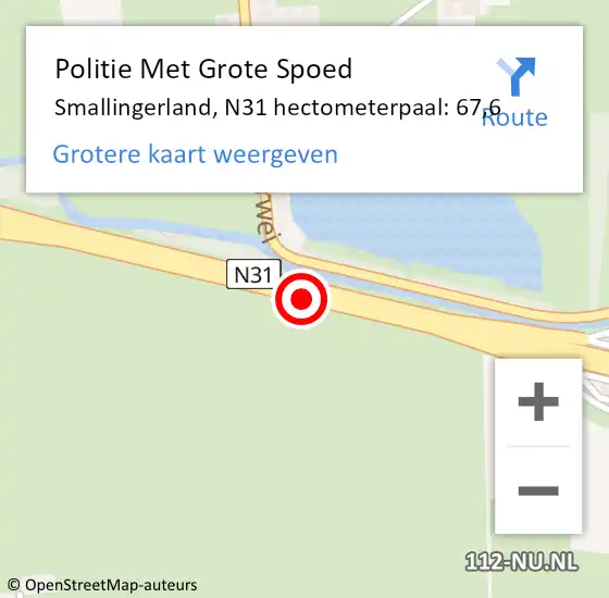 Locatie op kaart van de 112 melding: Politie Met Grote Spoed Naar Smallingerland, N31 hectometerpaal: 67,6 op 26 december 2022 16:25