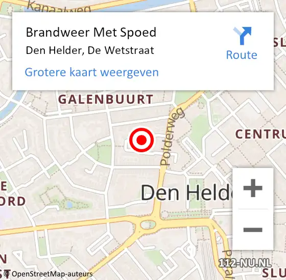 Locatie op kaart van de 112 melding: Brandweer Met Spoed Naar Den Helder, De Wetstraat op 26 december 2022 16:38