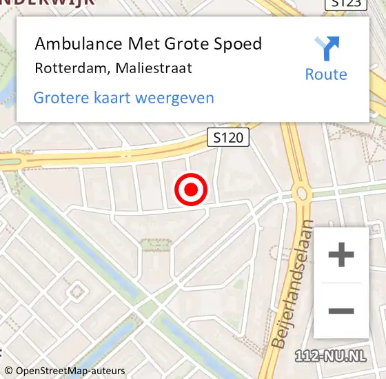 Locatie op kaart van de 112 melding: Ambulance Met Grote Spoed Naar Rotterdam, Maliestraat op 26 december 2022 20:10