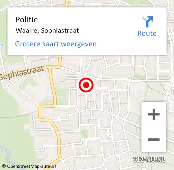 Locatie op kaart van de 112 melding: Politie Waalre, Sophiastraat op 26 december 2022 22:42