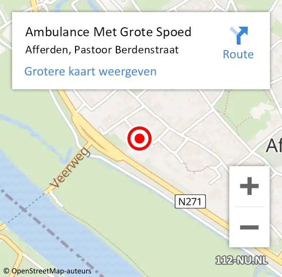 Locatie op kaart van de 112 melding: Ambulance Met Grote Spoed Naar Afferden, Pastoor Berdenstraat op 26 december 2022 23:20