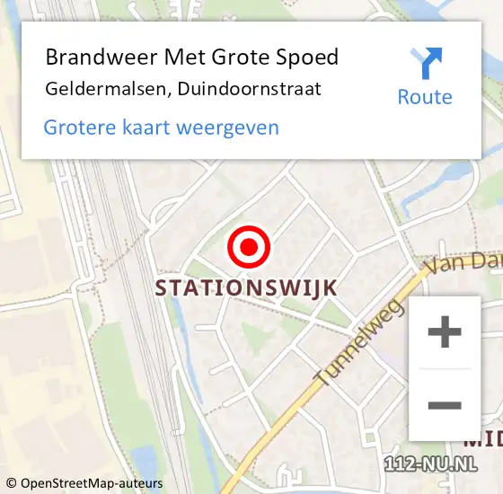 Locatie op kaart van de 112 melding: Brandweer Met Grote Spoed Naar Geldermalsen, Duindoornstraat op 26 december 2022 23:23