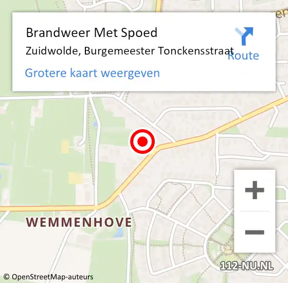 Locatie op kaart van de 112 melding: Brandweer Met Spoed Naar Zuidwolde, Burgemeester Tonckensstraat op 27 december 2022 03:35