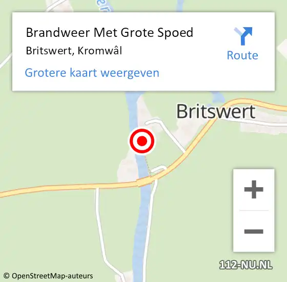 Locatie op kaart van de 112 melding: Brandweer Met Grote Spoed Naar Britswert, Kromwâl op 27 december 2022 09:36