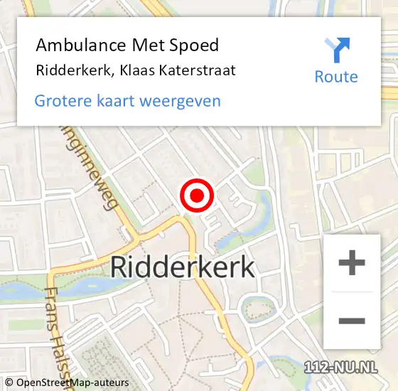 Locatie op kaart van de 112 melding: Ambulance Met Spoed Naar Ridderkerk, Klaas Katerstraat op 27 december 2022 10:12
