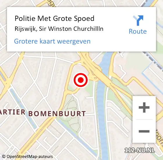 Locatie op kaart van de 112 melding: Politie Met Grote Spoed Naar Rijswijk, Sir Winston Churchillln op 27 december 2022 11:39