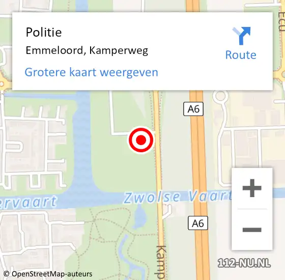 Locatie op kaart van de 112 melding: Politie Emmeloord, Kamperweg op 27 december 2022 11:42