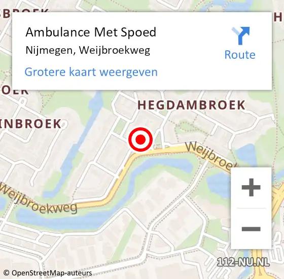 Locatie op kaart van de 112 melding: Ambulance Met Spoed Naar Nijmegen, Weijbroekweg op 27 december 2022 13:02