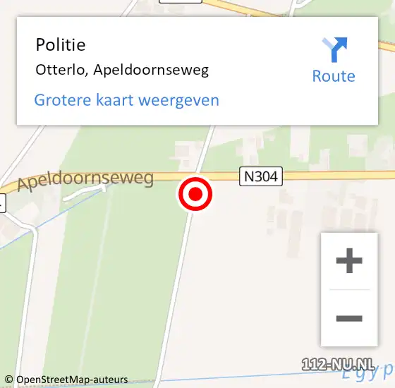 Locatie op kaart van de 112 melding: Politie Otterlo, Apeldoornseweg op 27 december 2022 16:10