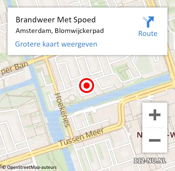 Locatie op kaart van de 112 melding: Brandweer Met Spoed Naar Amsterdam, Blomwijckerpad op 27 december 2022 17:40