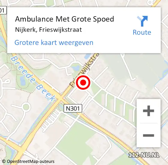 Locatie op kaart van de 112 melding: Ambulance Met Grote Spoed Naar Nijkerk, Frieswijkstraat op 27 december 2022 23:37