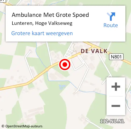 Locatie op kaart van de 112 melding: Ambulance Met Grote Spoed Naar Lunteren, Hoge Valkseweg op 28 december 2022 00:39