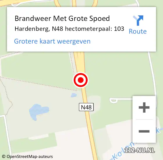 Locatie op kaart van de 112 melding: Brandweer Met Grote Spoed Naar Hardenberg, N48 hectometerpaal: 103 op 28 december 2022 11:39