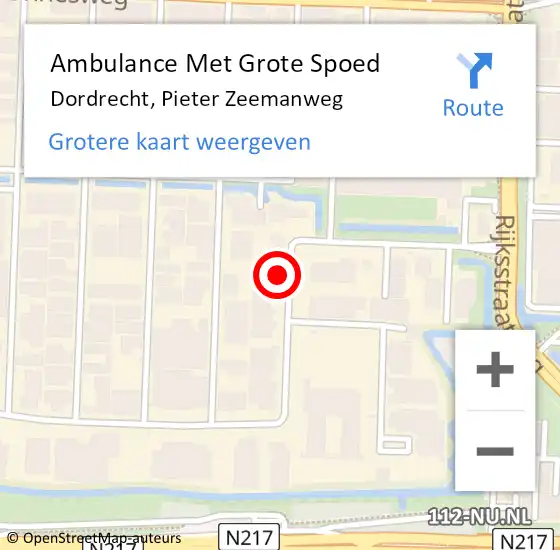 Locatie op kaart van de 112 melding: Ambulance Met Grote Spoed Naar Dordrecht, Pieter Zeemanweg op 28 december 2022 11:44