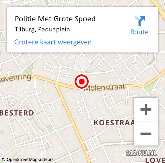 Locatie op kaart van de 112 melding: Politie Met Grote Spoed Naar Tilburg, Paduaplein op 28 december 2022 11:58