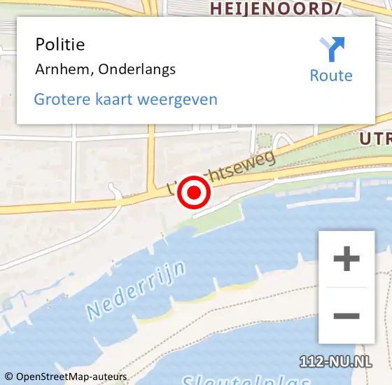 Locatie op kaart van de 112 melding: Politie Arnhem, Onderlangs op 28 december 2022 11:59