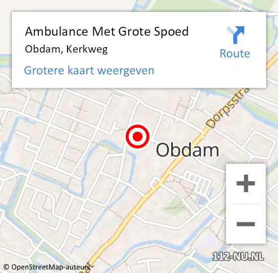 Locatie op kaart van de 112 melding: Ambulance Met Grote Spoed Naar Obdam, Kerkweg op 28 december 2022 12:22