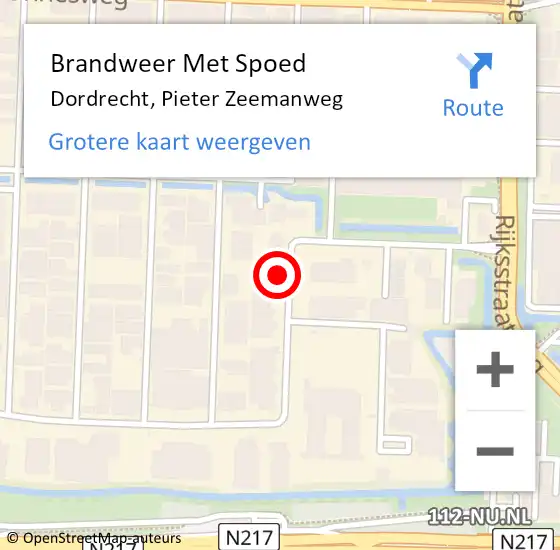 Locatie op kaart van de 112 melding: Brandweer Met Spoed Naar Dordrecht, Pieter Zeemanweg op 28 december 2022 12:35