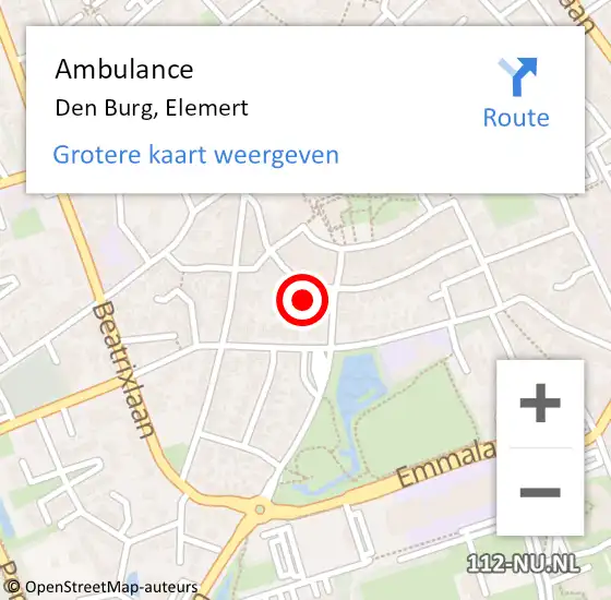 Locatie op kaart van de 112 melding: Ambulance Den Burg, Elemert op 28 december 2022 12:43