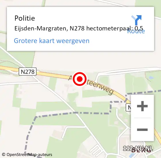 Locatie op kaart van de 112 melding: Politie Eijsden-Margraten, N278 hectometerpaal: 0,5 op 28 december 2022 17:39
