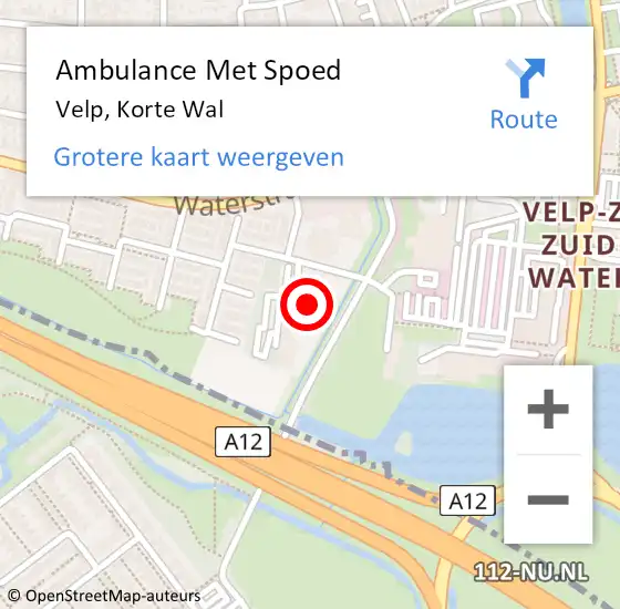 Locatie op kaart van de 112 melding: Ambulance Met Spoed Naar Velp, Korte Wal op 28 december 2022 21:34