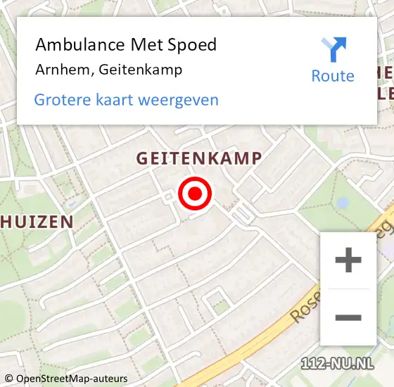 Locatie op kaart van de 112 melding: Ambulance Met Spoed Naar Arnhem, Geitenkamp op 28 december 2022 22:12